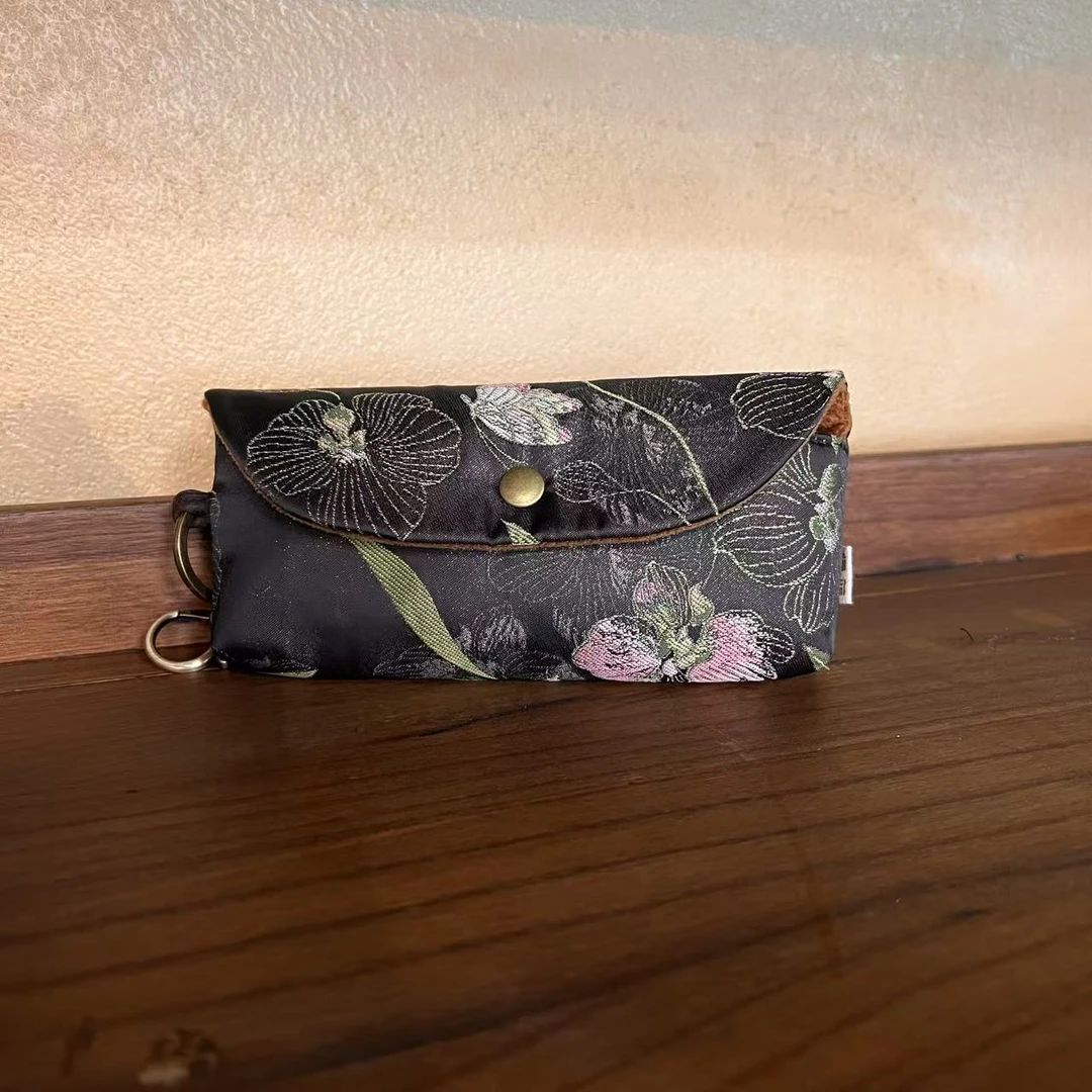 【斋居】【粉绒花】织锦眼镜19*10*3（慢蓝S1046）茶道配件