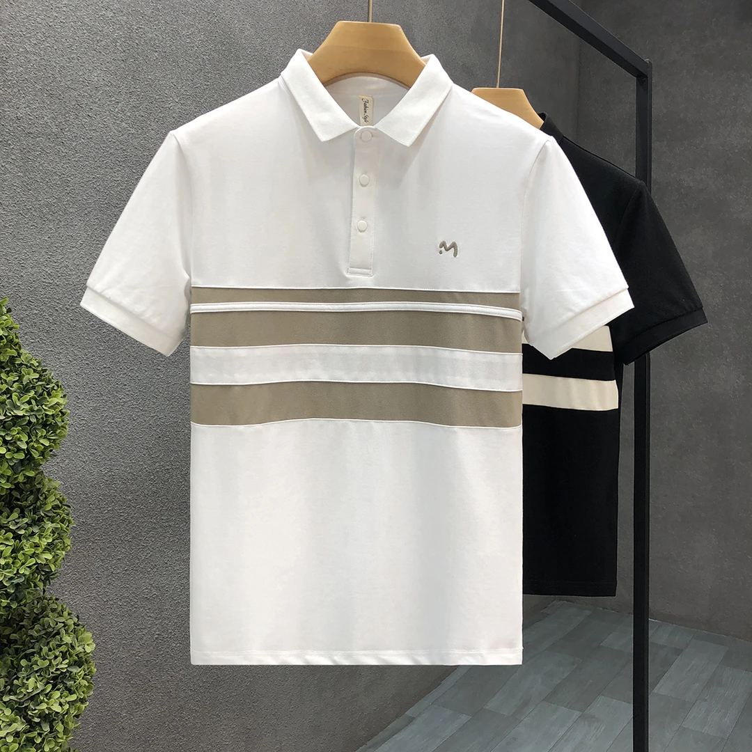 拼接polo衫短袖男高端翻领t恤2025夏季新款男士男装有领半截袖