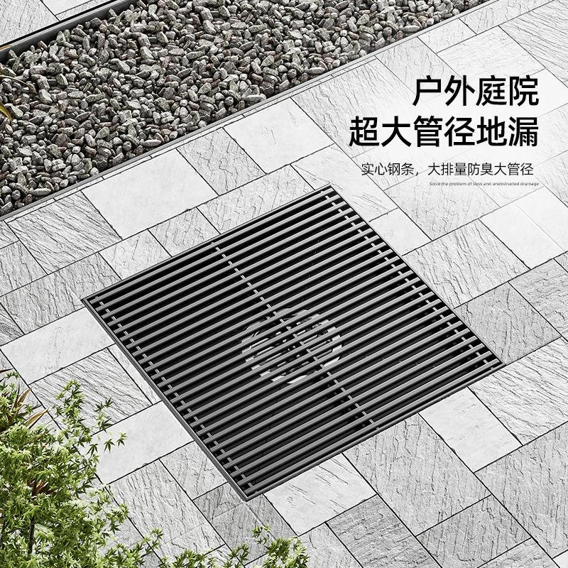 户外地漏304不锈钢室外防臭浴室阳台庭院大排量110管防堵塞20CM30