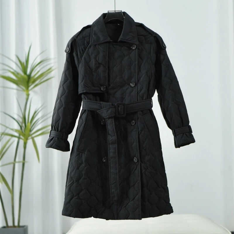 LI丽系列 F120  宽松显瘦系带长款羽绒服黑色
