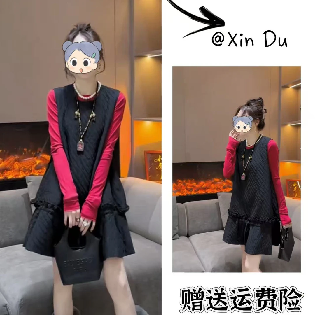 2025秋冬季新款时尚显瘦气质女士网红洋气两件套百搭款D25323