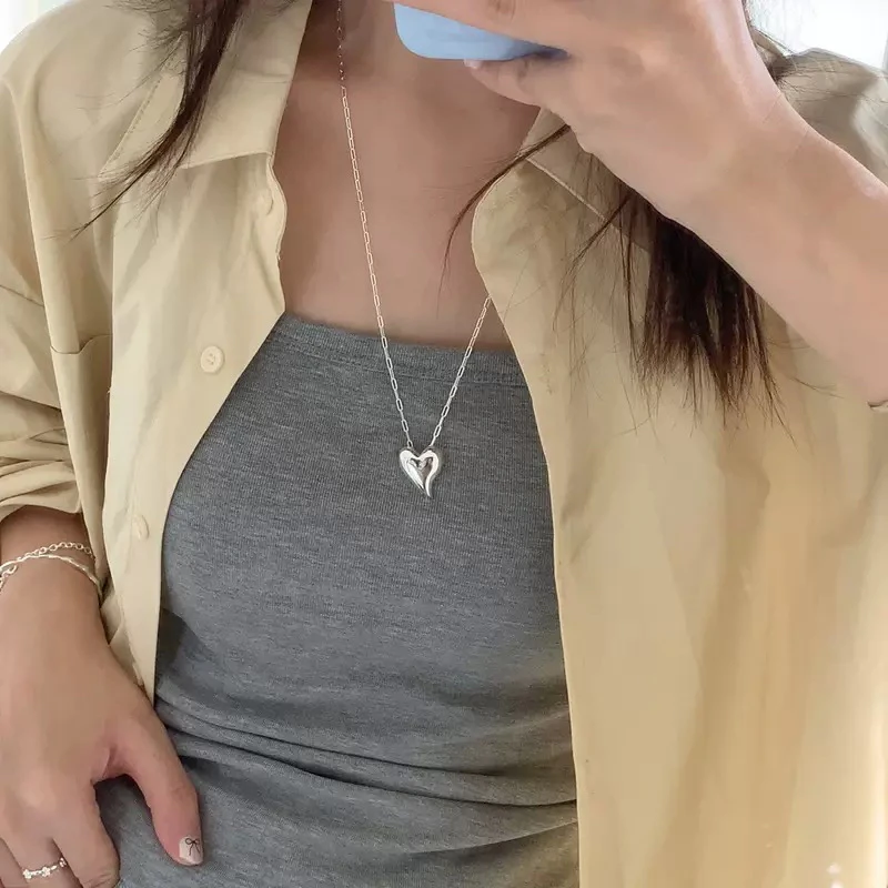 坠链均925银 《爱》爱心项链S925纯银项链长链锁骨链Y字链毛衣链