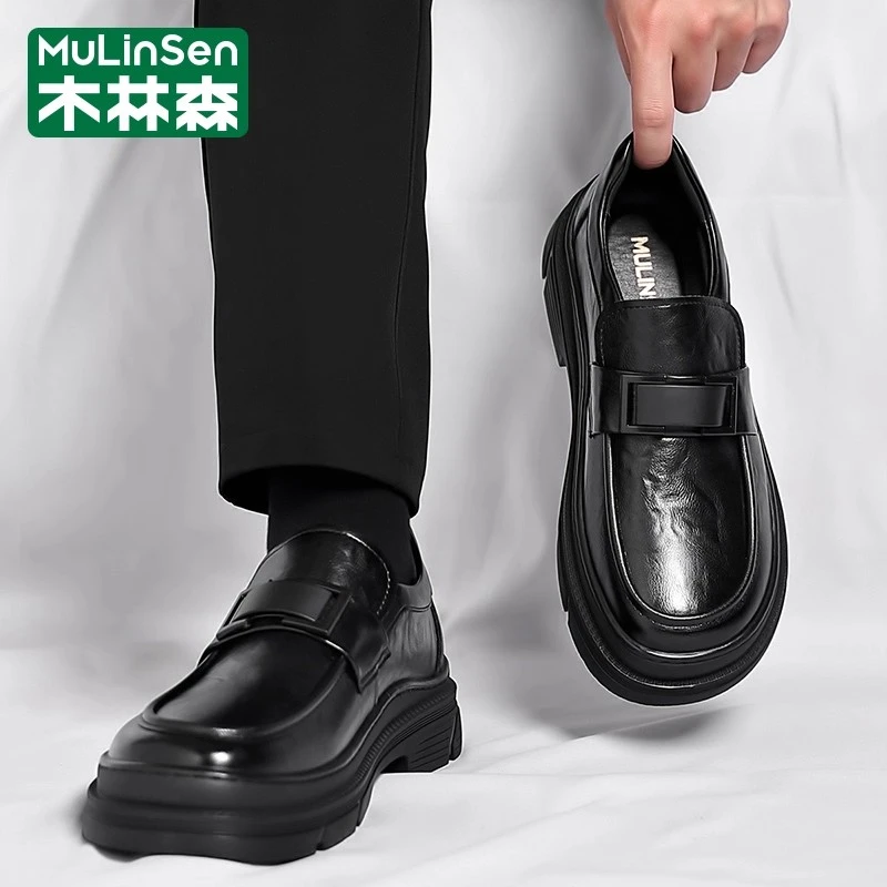 木林森软皮软底男士一脚蹬商务休闲皮鞋2025秋季新款百搭透气男鞋