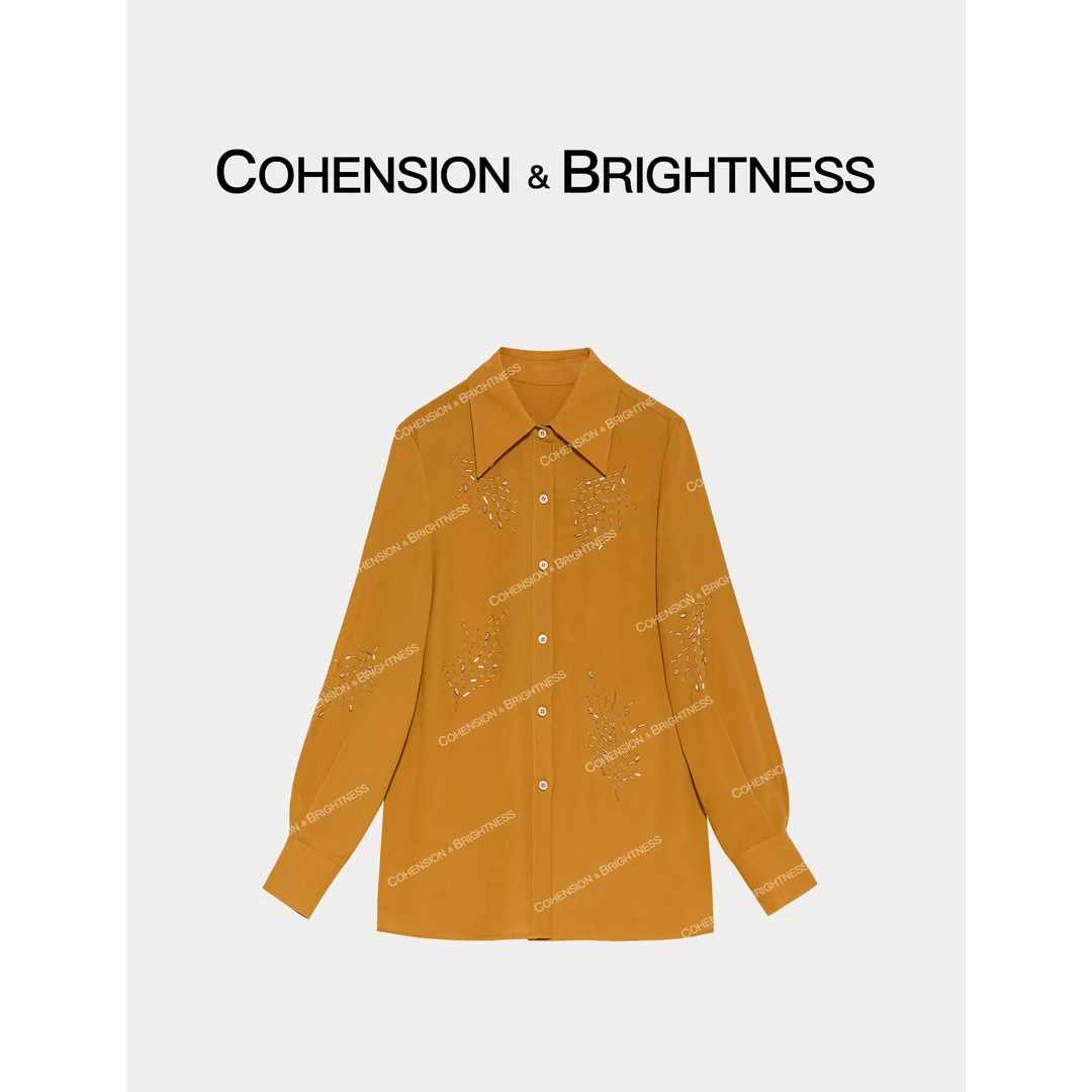 凝慧真的好【流转光华】春季时尚手工钉珠纯色简约百搭衬衫CQ295