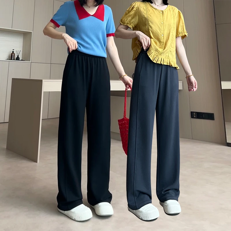 乐库优天丝直筒裤女夏季薄款透气高腰垂感宽松弯刀裤休闲阔腿裤子