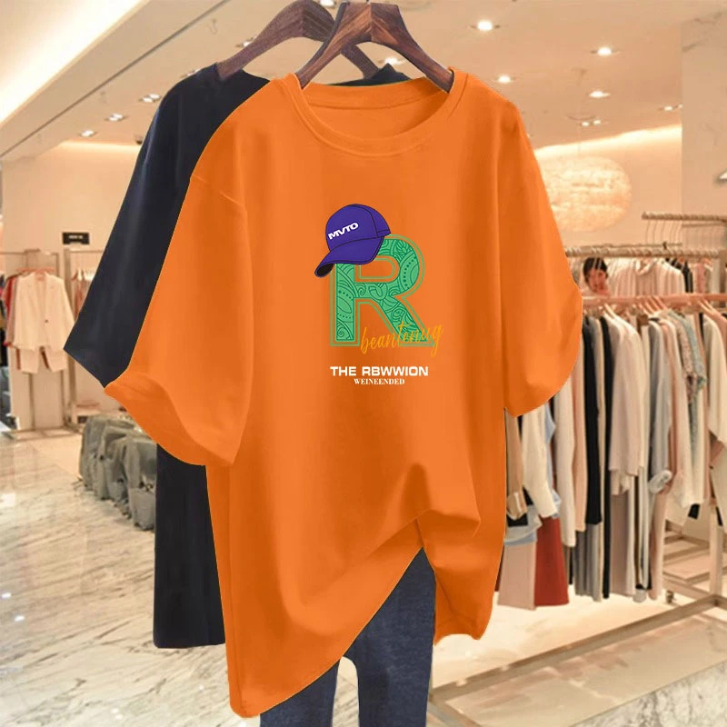 欧货纯棉正肩短袖t恤女2026夏新款宽松圆领设计感字母印花上衣ins