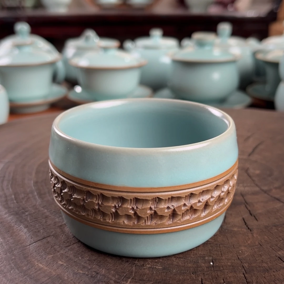 仿古天青釉跳dao鼓腹杯1111