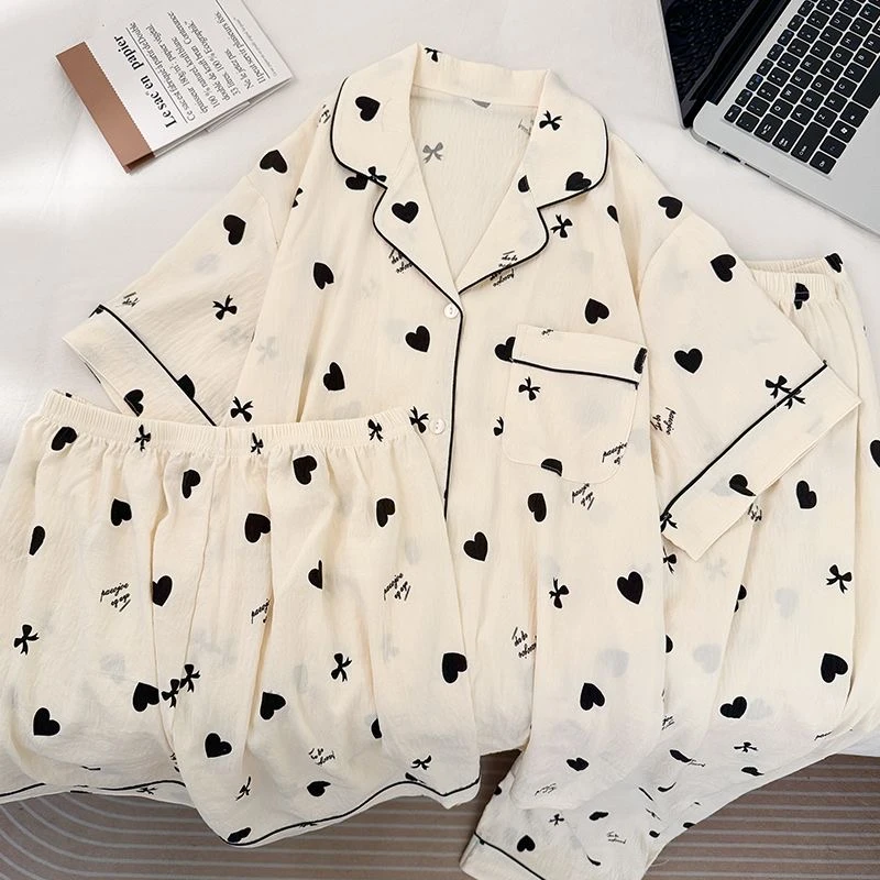 【心动信号】网红韩版云朵绵可爱三件套女短袖爱心睡衣女夏家居服