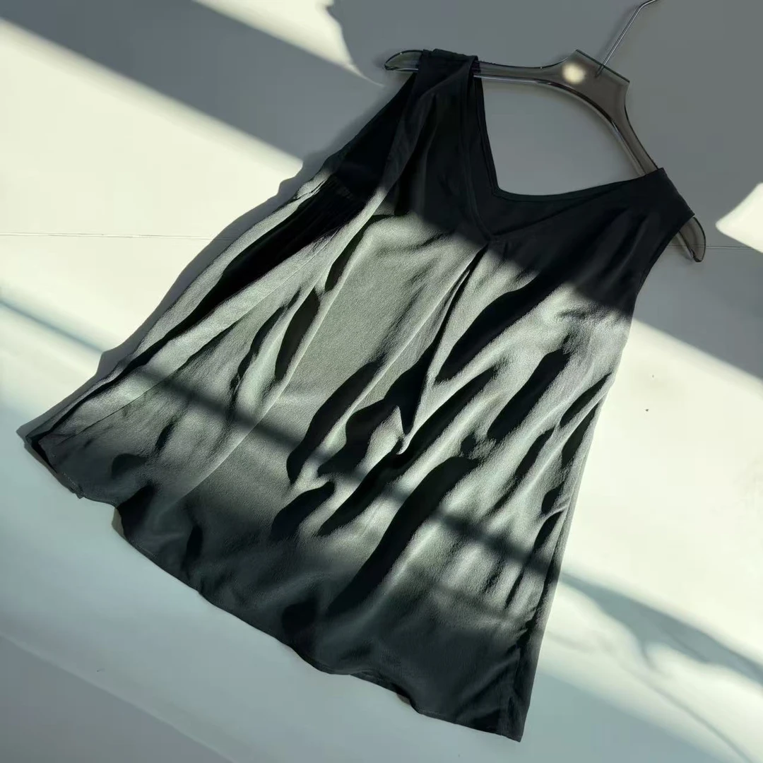 新大象灰重磅真丝100%桑蚕丝软糯面膜肤感背心H90133