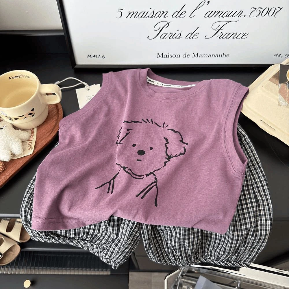 儿童纯棉夏季背心套装韩版新款男童卡通宝宝无袖洋气两件套a类