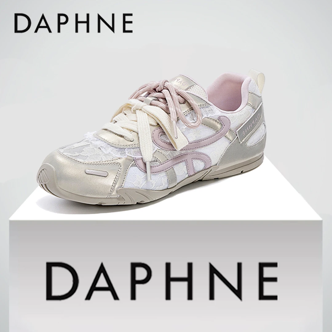 达芙妮芭蕾风德训鞋女2025秋季爆款双系带蕾丝网面透气休闲阿甘鞋