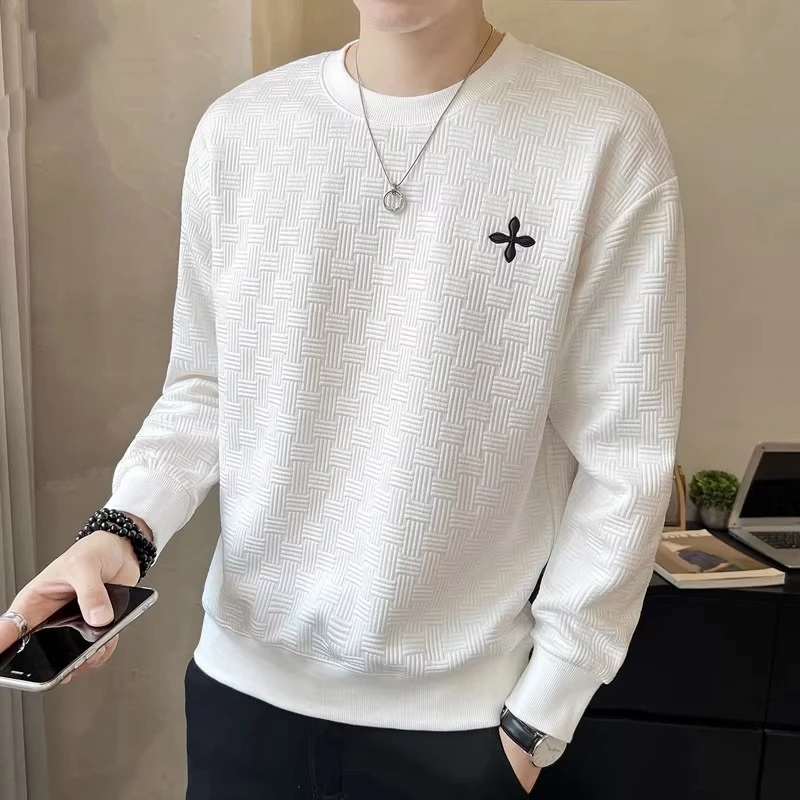 卓伊纳比长袖t恤男士秋季宽松圆领打底衫潮流春秋款白色卫衣男装