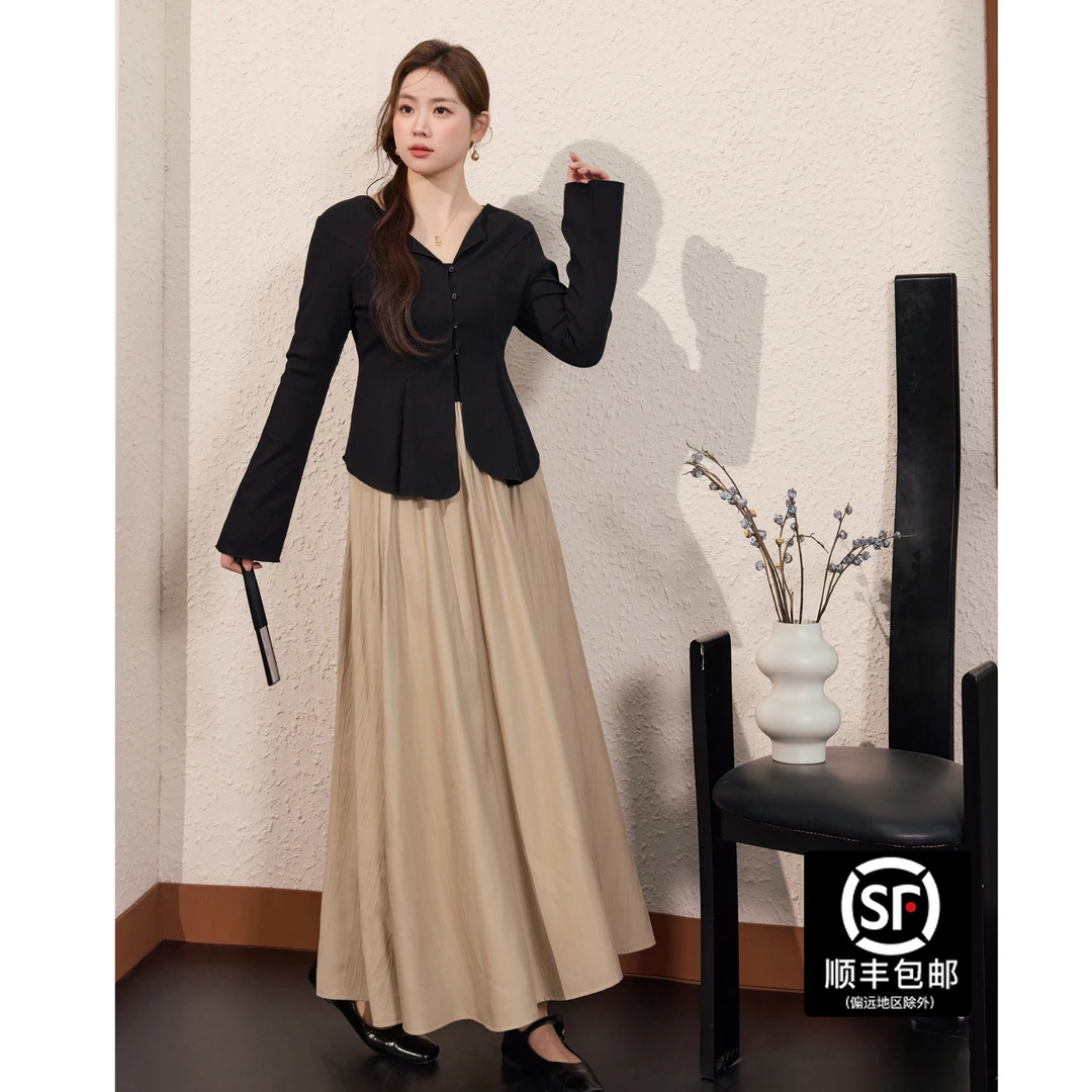 蓝语大码女装胖mm复古高腰显瘦a字半身裙秋季新款飘逸中长款伞裙