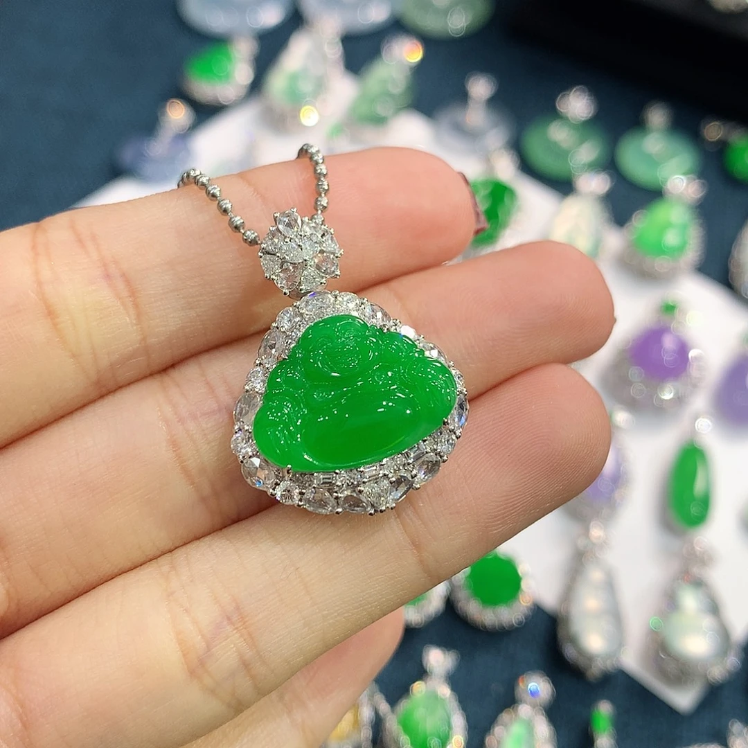 翡翠18K金镶嵌颈饰48小时鉴赏 正阳满色厚佛公