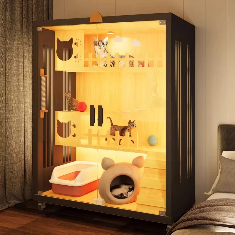 猫别墅玻璃门多层豪华宠物柜超大空间猫窝猫屋猫咪爬架家用猫舍柜