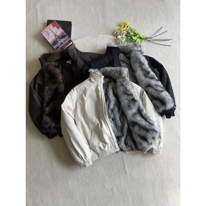 8239 极简狼王座山雕棉服外套仿狼毛保暖