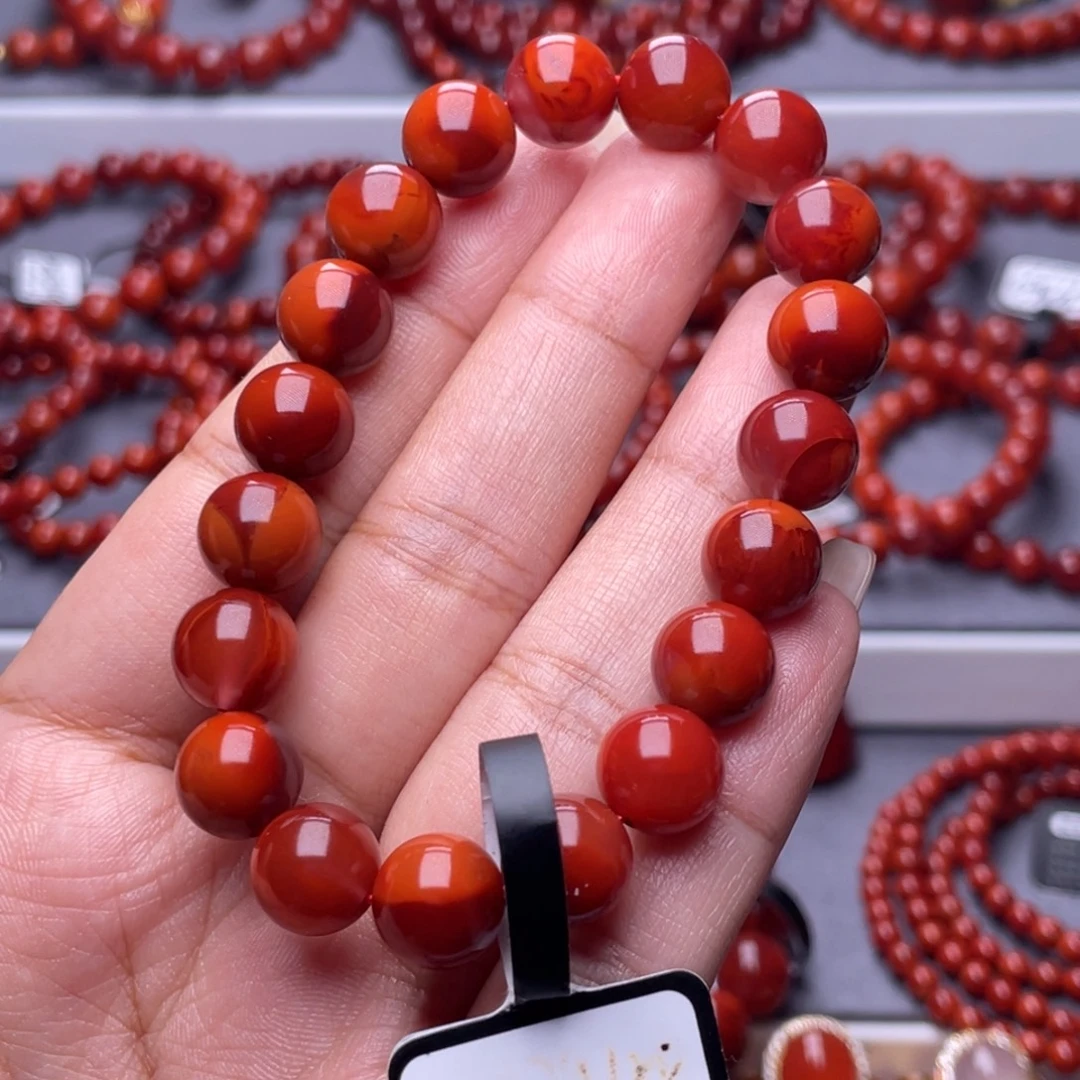 南红玛瑙未镶嵌其他原矿）高品10mm瓦西牛血双色手串