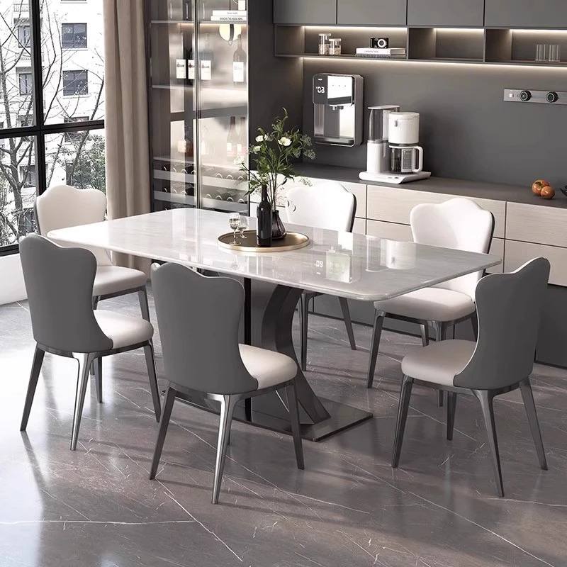 曼沃顿【现货卡里冰玉】进口天然奢石意式长方形家用高档吃饭长餐桌