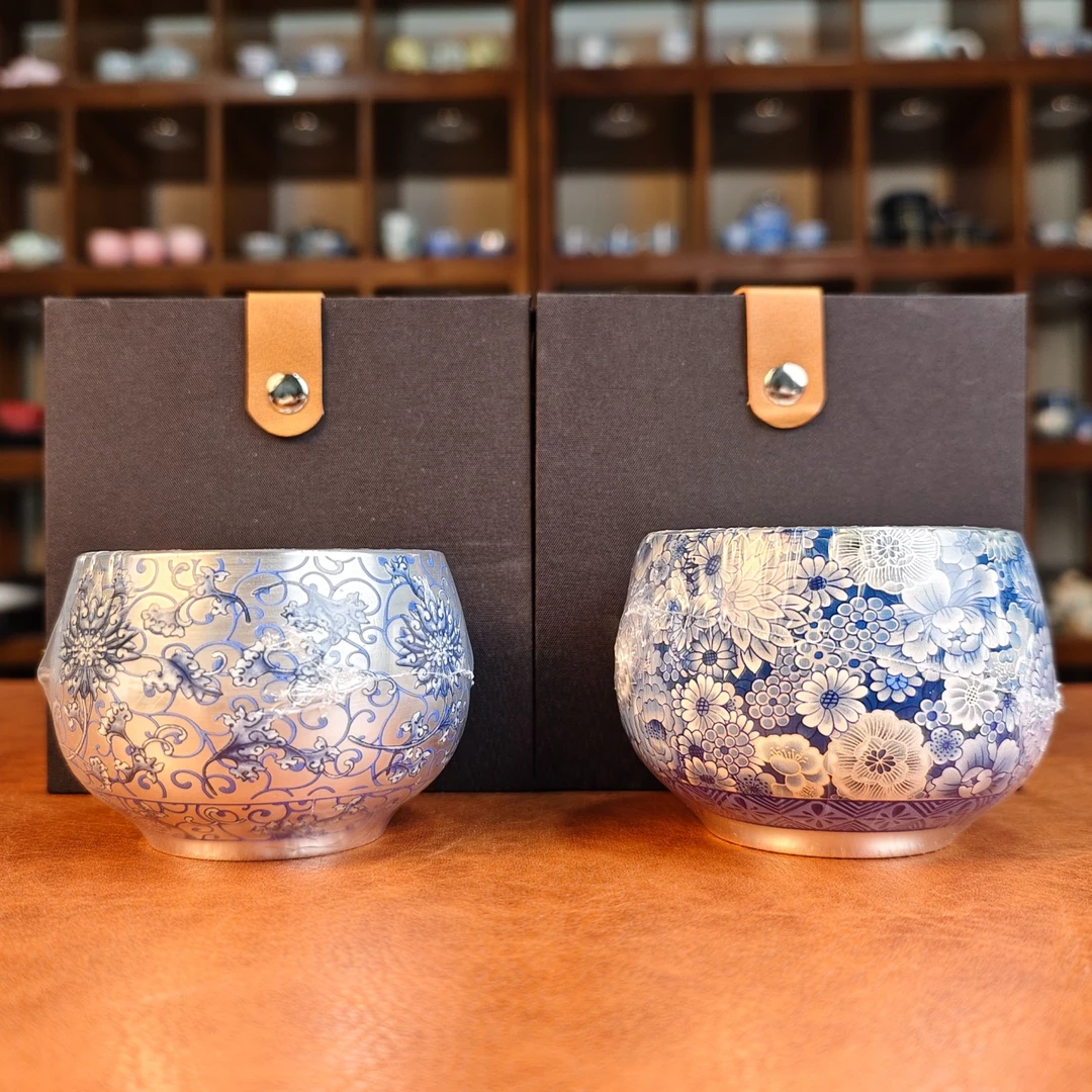 缠枝莲加百花鎏银杯3008+3009