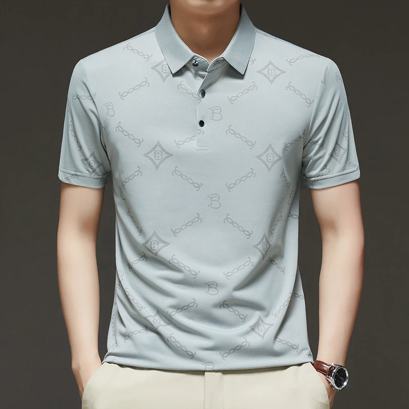夏季新款短袖POLO商务男士冰丝百搭翻领T恤中年宽松休闲爸爸上衣