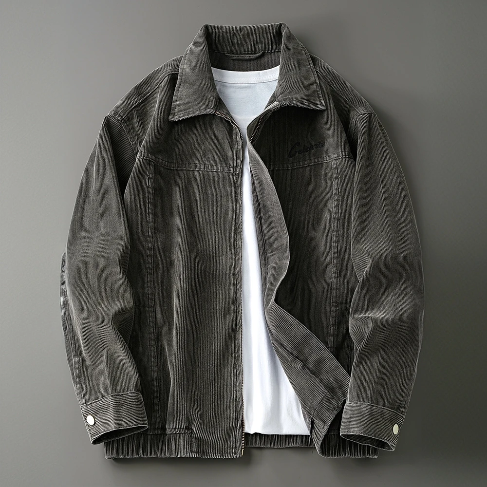 恩密比韦秋季潮牌灯芯绒外套男士美式复古重磅宽松翻领休闲夹克