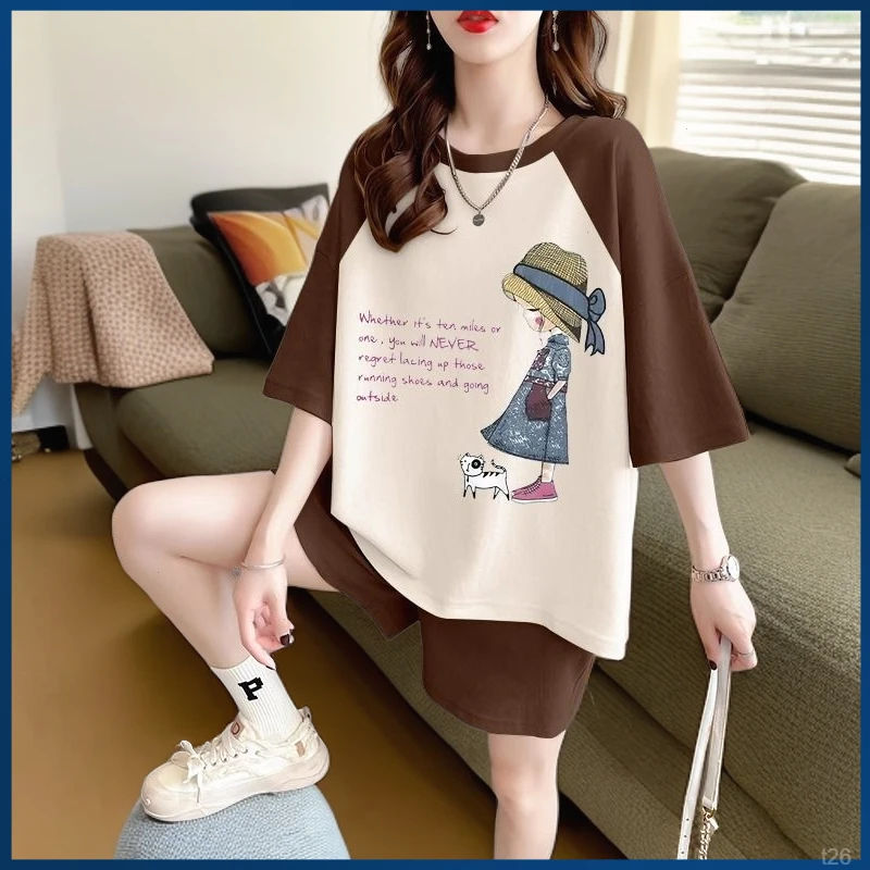 韩系大码显瘦休闲运动套装女夏季新款宽松遮肚遮肉洋气减龄两件套