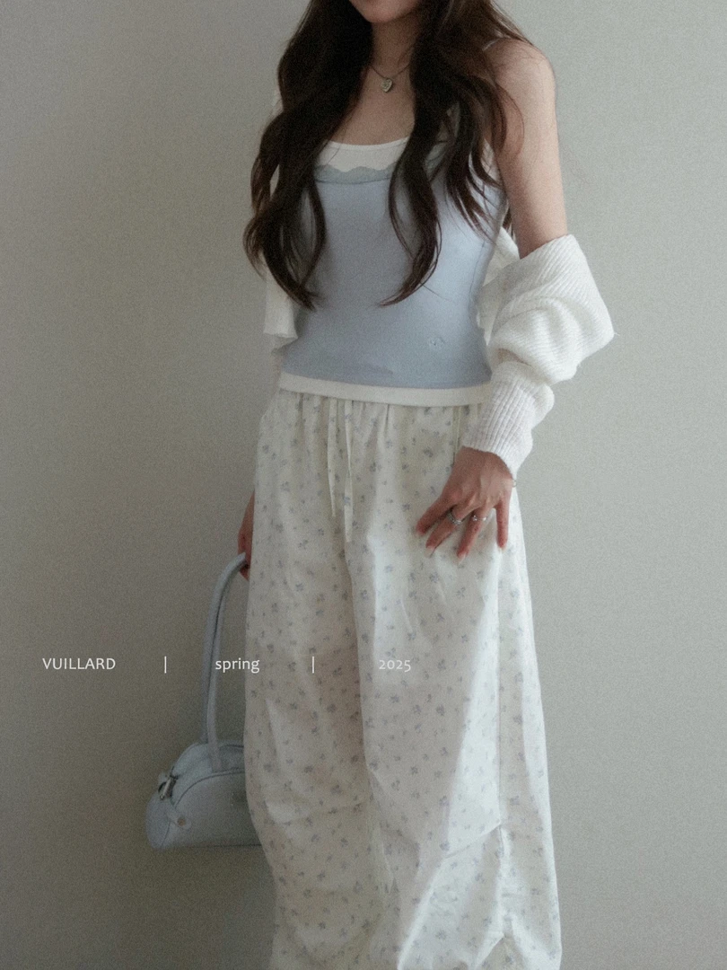 vuillard【碎花裤】少女感碎花甜美休闲慵懒通勤防晒透气阔腿长裤
