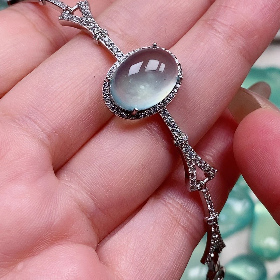 银S925镶嵌蛇纹石玉手链