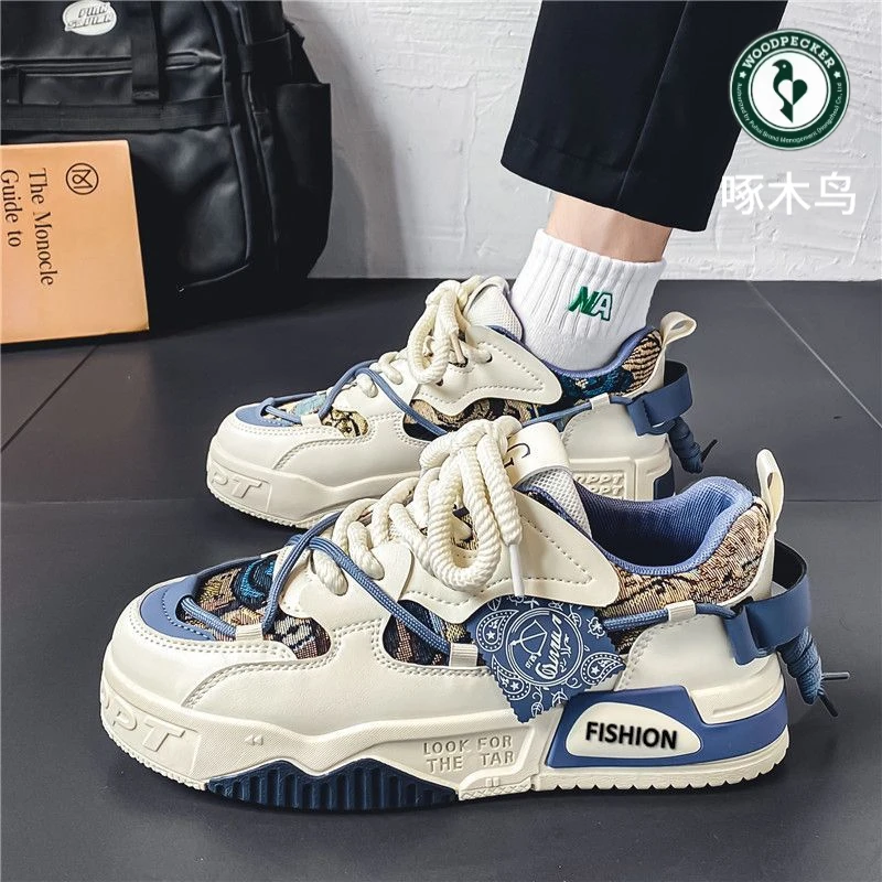 啄木鸟男鞋休闲设计感小众原创板鞋中学生百搭运动增高厚底潮鞋子