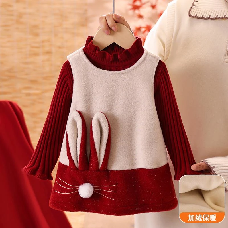 女童加绒背心裙套装秋冬2025新款洋派儿童春秋公主裙宝宝周岁礼服