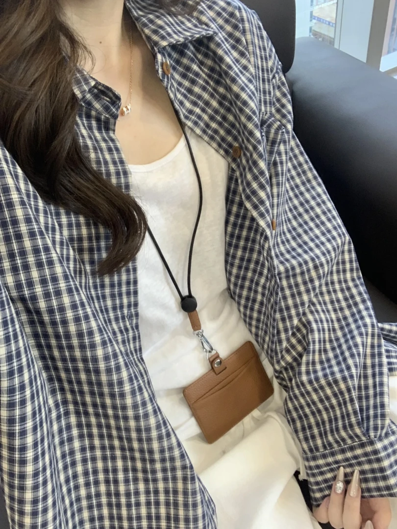 加加树 经典蓝白格子衬衫长袖开衫老钱风休闲宽松慵懒风外套