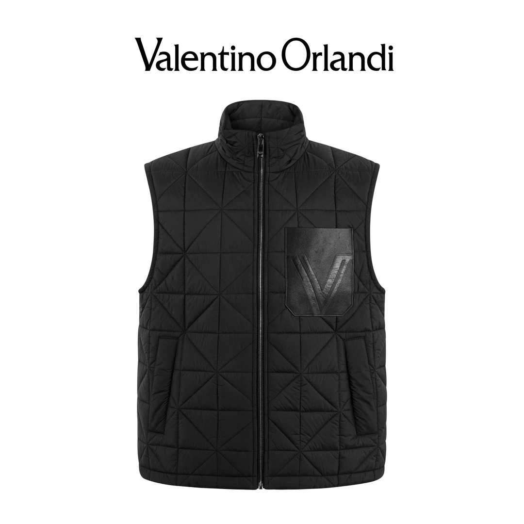 Valentino orlandi男士秋冬B版时尚百搭简约V标无袖棉服马甲