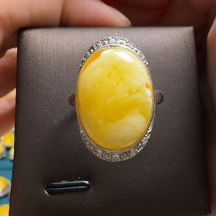 蜜蜡银S925镶嵌戒指戒指