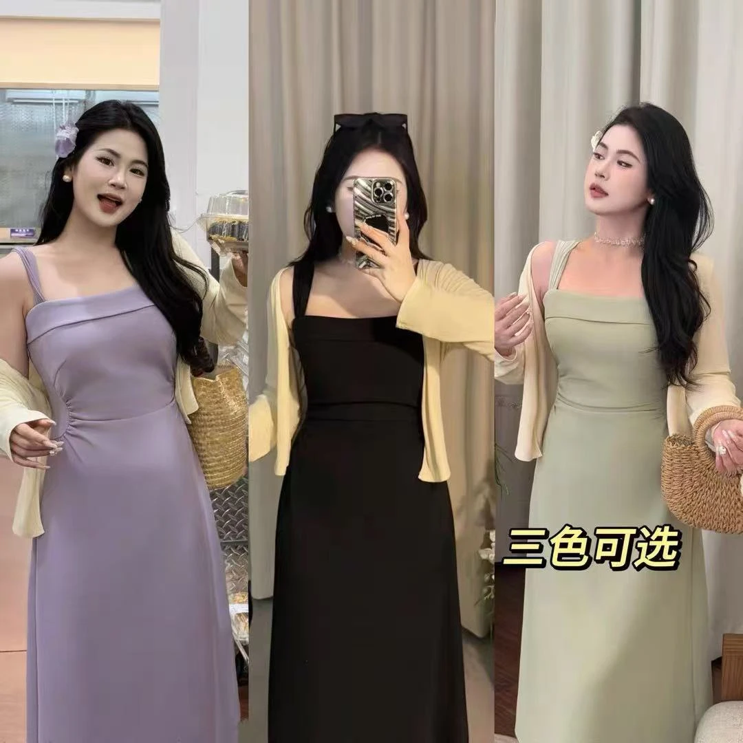 乌鲁木齐发货【小雨】欧若风微胖春季优雅显瘦套装开衫+连衣裙两件