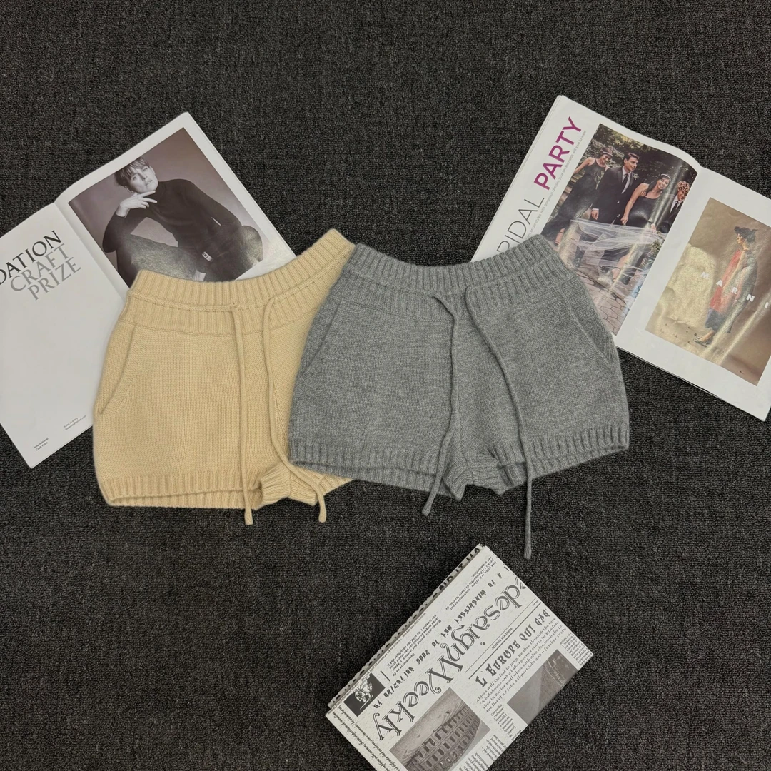 【塔鹿蕾】25年秋新款抽绳松紧腰束口山羊绒针织短裤J015