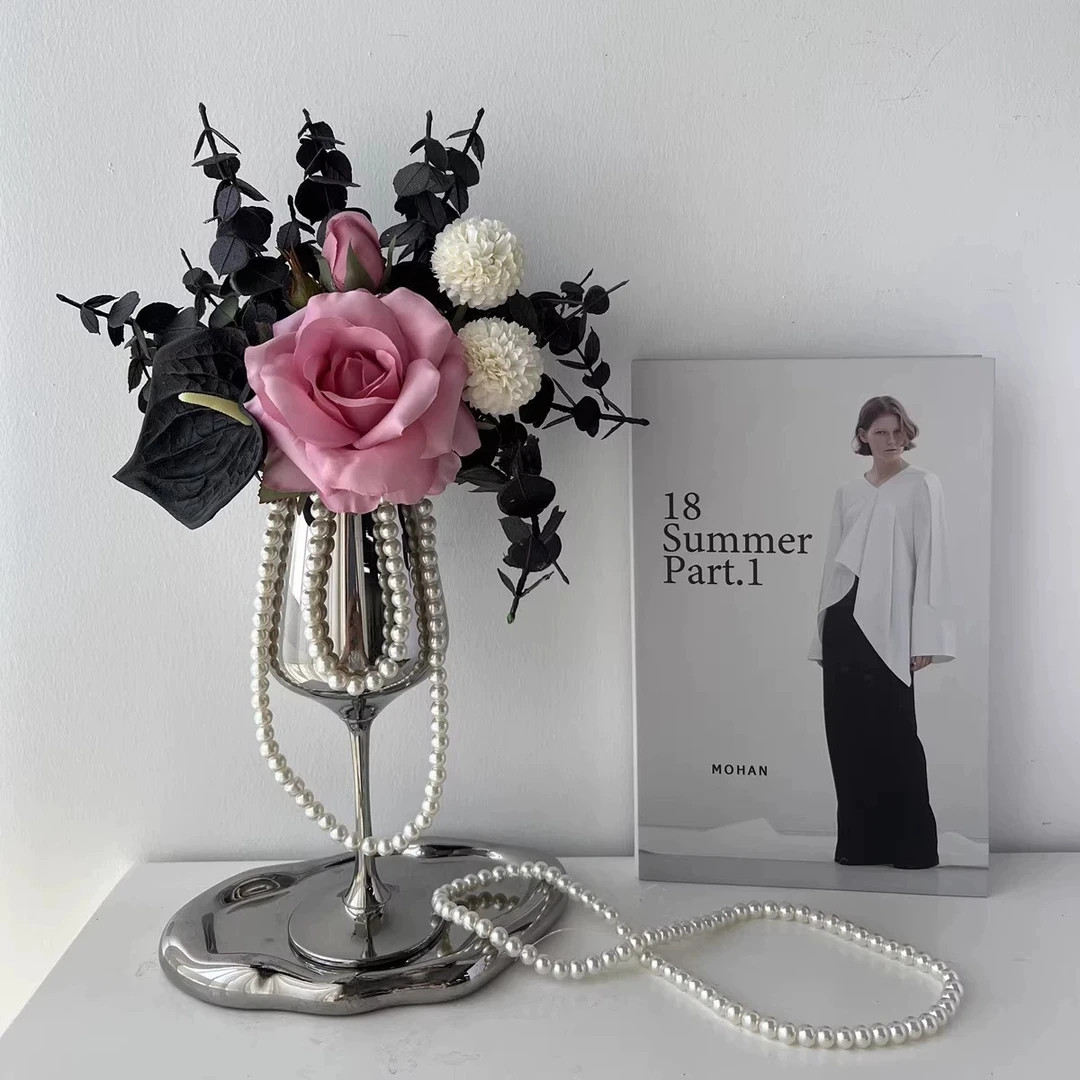 小香风仿真花法式简约轻奢装饰品餐桌客厅桌面玫瑰花假花花艺摆件