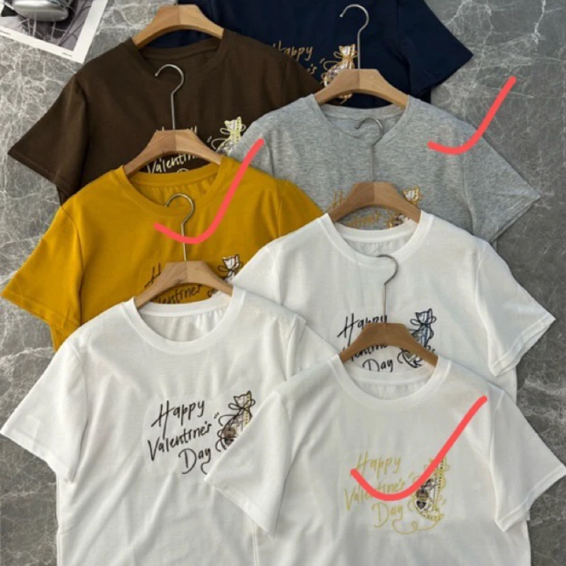 0911【来自艾米精品】happy刺绣小猫字母休闲百搭短袖T恤