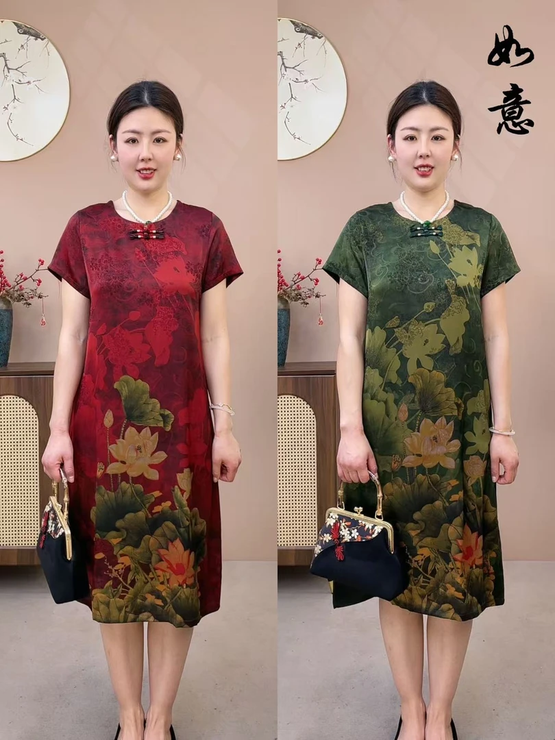 {C娘娘-玫瑰夫人-连衣裙}2025新连衣裙宽松妈妈装气质中老年夏季