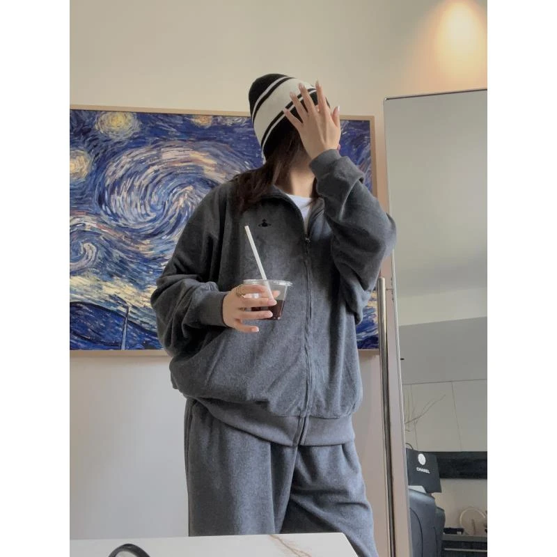 MAINRAY-「松弛有度」美式复古休闲立领星球刺绣毛巾外套