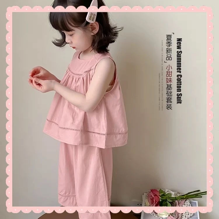 女童夏季背心套装2025新款女孩夏天短袖洋气夏装儿童短裤两件套潮