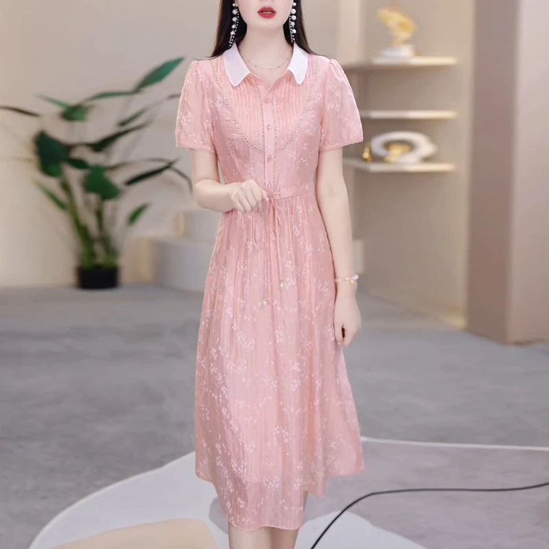 法式高端精致气质连衣裙女2025夏季新款妈妈装修身显瘦中长款裙子