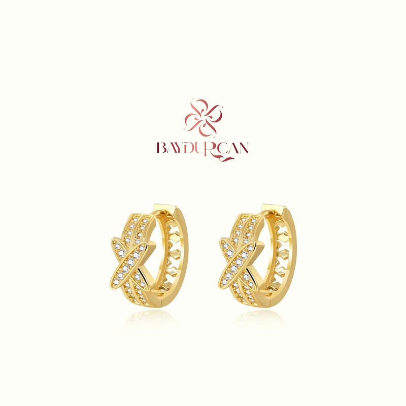 BAYDURCAN 铜合金锆石耳饰 【鎏晶】个性X型耳钉-金色银色 23198