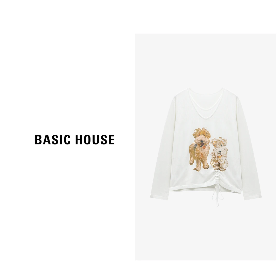 Basic House/百家好纯欲慵懒风假两件抽绳宽松针织衫-B0625B5IAZ2