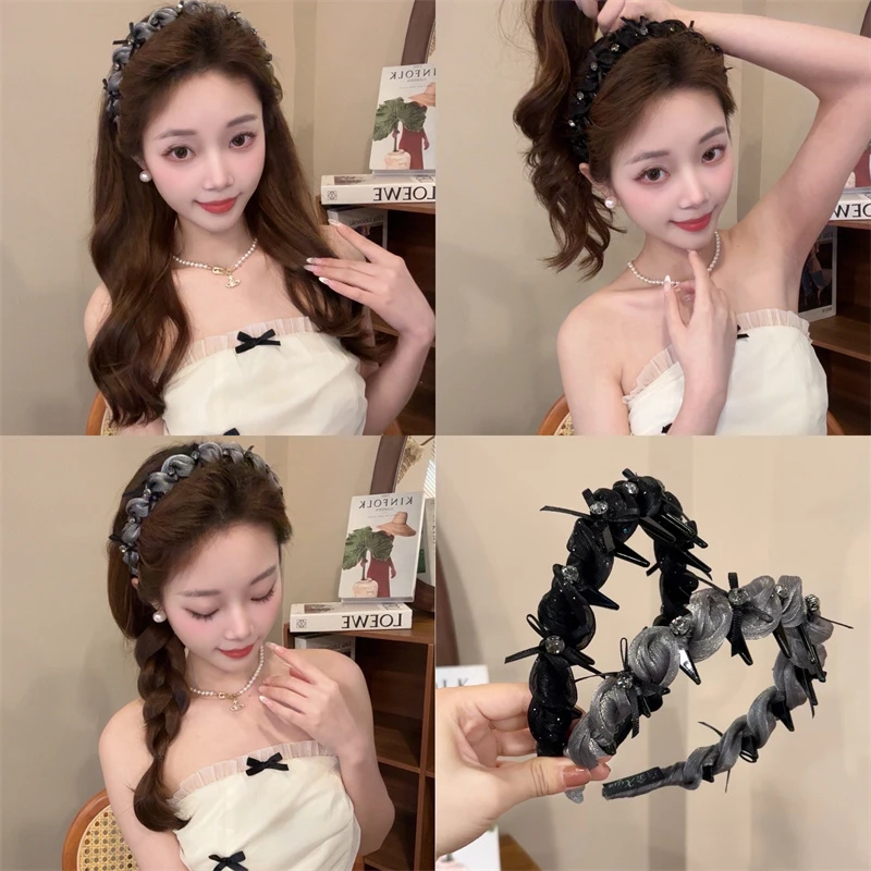 熹金水钻发箍女2025年新款网纱蝴蝶结头箍超仙防滑带齿洗脸发卡子