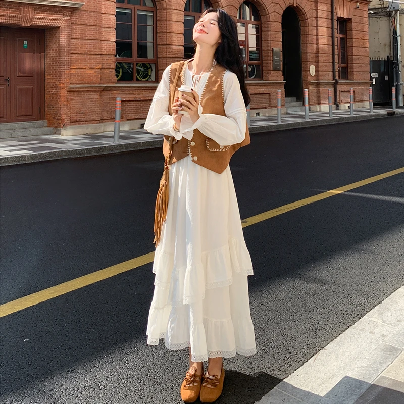 度假风马甲套装女2025秋季巨美超好看气质连衣裙穿搭两件套6474