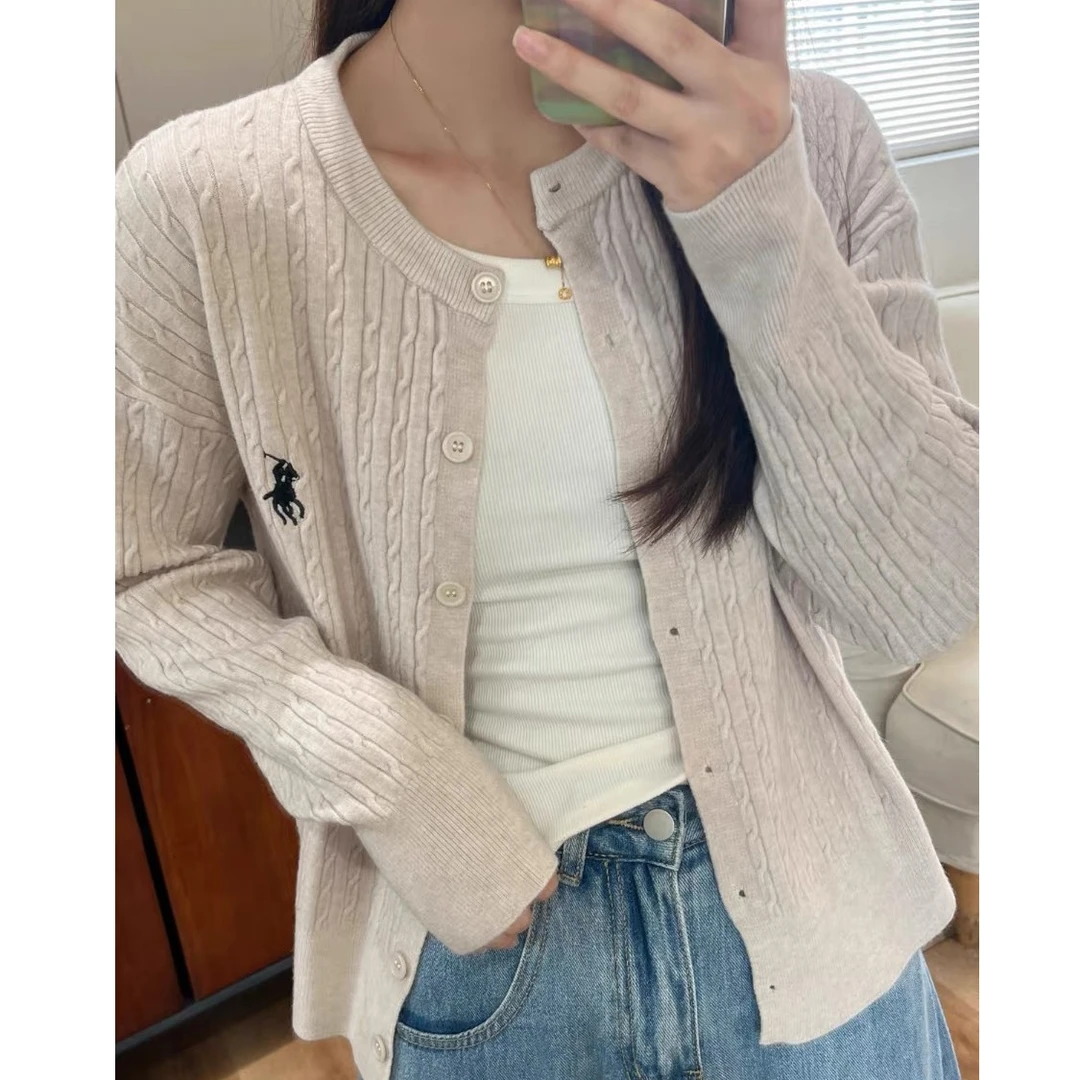 【安迪绒】刺绣小马针织衫开衫女春秋麻花薄款短外套女外搭长袖上衣