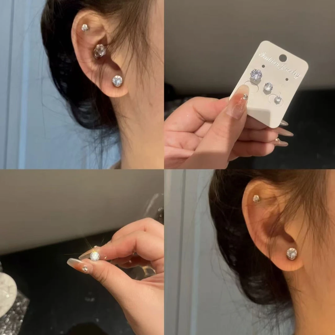 铁合金玻璃耳饰 巨闪磁吸耳蜗钉耳夹甜酷无耳洞可戴ins耳骨夹