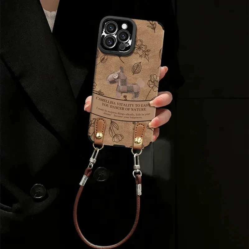 复古小马适用苹果17Air手机壳iPhone16ProMax轻奢翻毛皮15p高级感