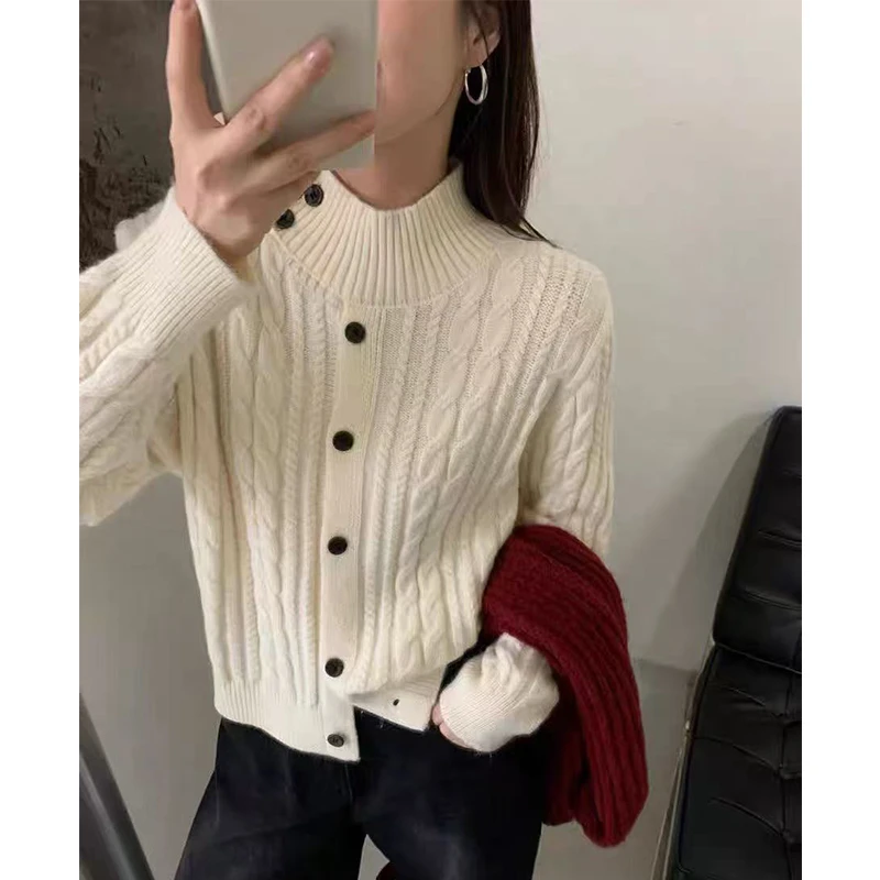 老钱风」高货藏羊毛~冬季新款立领毛衣外穿内搭针织开衫-5769