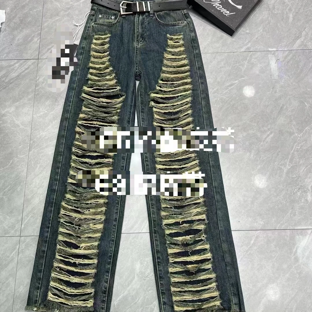 欧街-破洞牛仔长裤8662